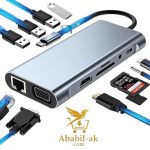 11 In 1 USB C HUB, USB C Adapter Dongle with 4K HDMI/VGA/Type C PD/RJ45/ SD/TF Card Reader For MacBook Pro/Air iPad (BS-T)