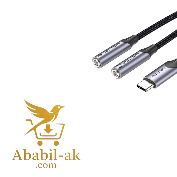 VENTION BGPHY USB-C Male to TRS Audio & Mic Jack 0.3M Gray Aluminum Alloy Type (G-B)