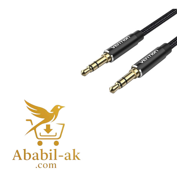 VENTION BAWBG Cotton Braided 3.5mm Male to Male Audio Cable 1.5M Black Aluminum Alloy Type (G-B)