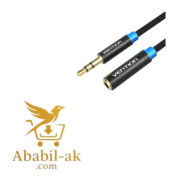 VENTION VAB-B06-B300-M Cotton Braided 3.5mm Audio Extension Cable 3M Black Metal Type (G-B)
