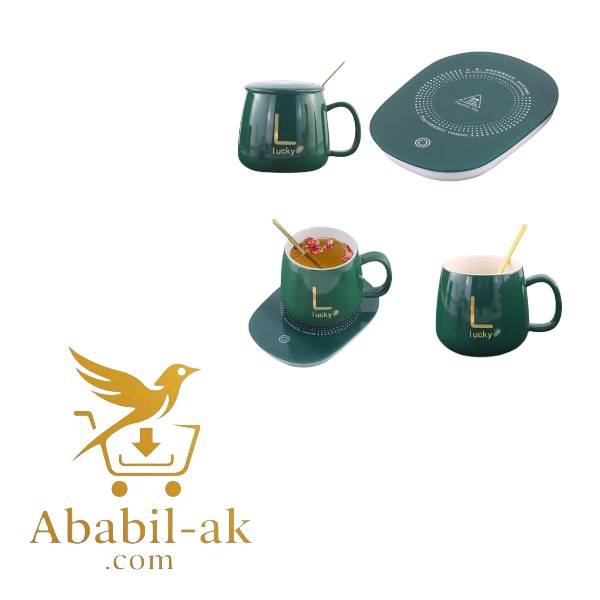 Lucky Coffee Cup And Saucer / Electric Heating Coffee Mug & Saucer / USB-Powered Ceramic Coffee Warmer Set - Elegant Design, Consistent Temperature, and Automatic On/Off Feature C-2010 (N-S)