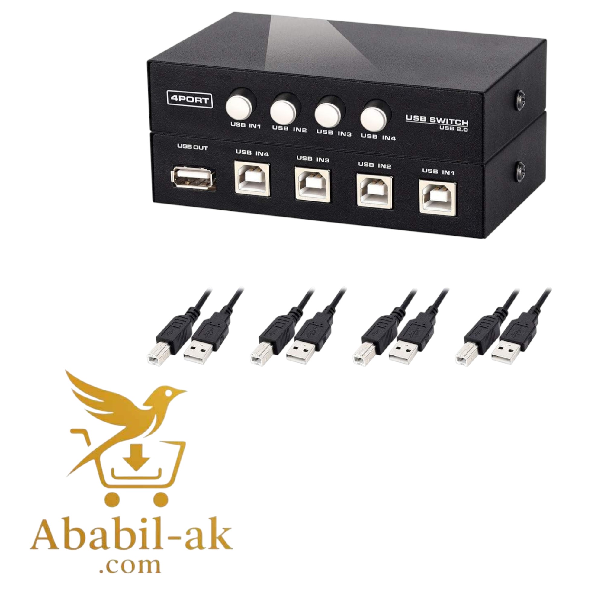 A 4-port printer switch allows multiple computers to share a single printer or other USB peripheral device (BS-T)