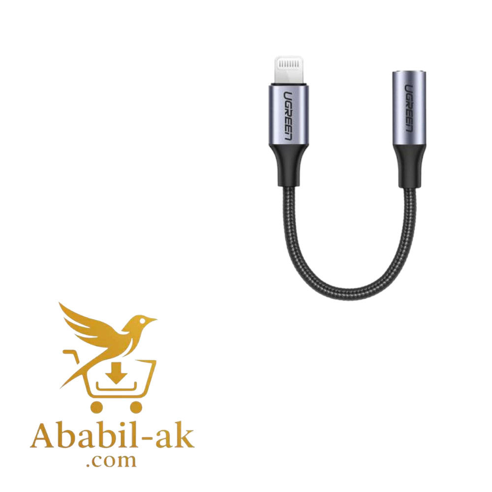 UGREEN 30756 Lightning M/F Round Cable Aluminum Shell with Braided 10cm (Black)#US211 (G-B)