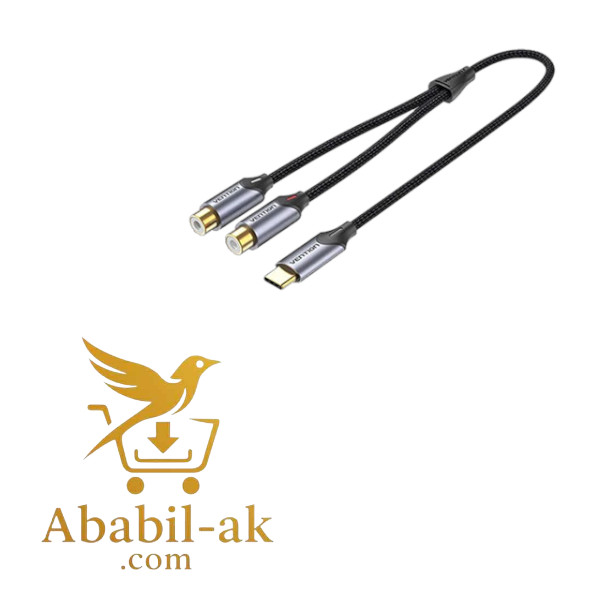 VENTION BGVHF USB-C Male to 2-Female RCA Cable 1M Gray Aluminum Alloy Type (G-B)