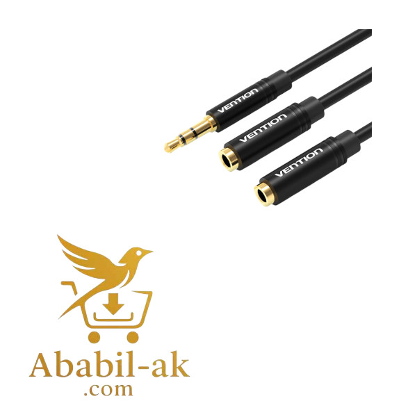 VENTION BBWBY 3.5mm Male to 2*3.5mm Female Stereo Splitter Cable 0.3M Black Metal Type (G-B)