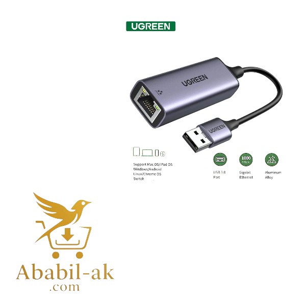 UGREEN 50922 USB to RJ45 Ethernet Adapter Aluminum Case (Space Gray)#CM209 (G-B)