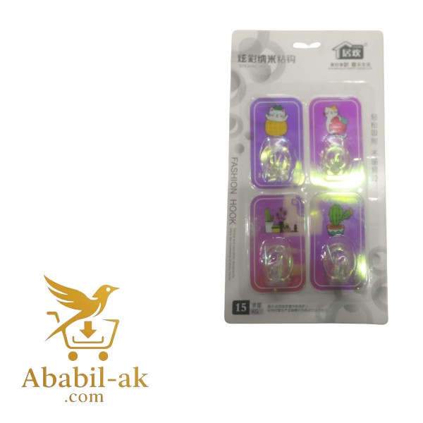 Fashion Hook Qty : 4 Pcs Material: Plastic Size: 6cm*6cm Max Weight :10 kg C-2099 (N-S)