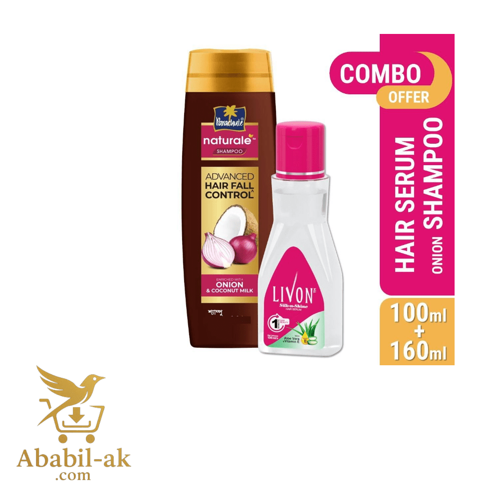 Hair Care Bundle - Livon Hair Serum 100ml & Parachute Naturale Onion Shampoo 160ml
